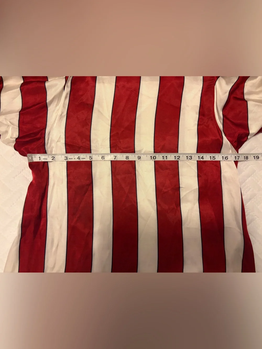 Anthropologie | Red and White Striped Satin Feel Puff-Sleeve Flowy Top